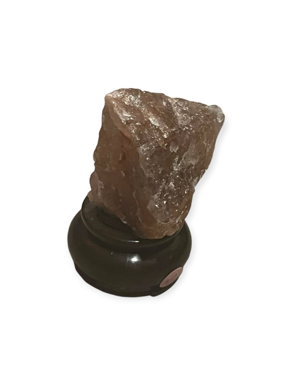 Natural Raw Rose Quartz Crystal Specimen on Black Wooden Display Base